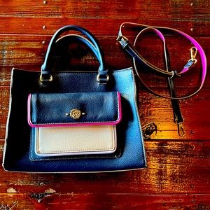Anne Klein Navy Arianna Satchel w/ Detachable Crossbody Strap NWOT